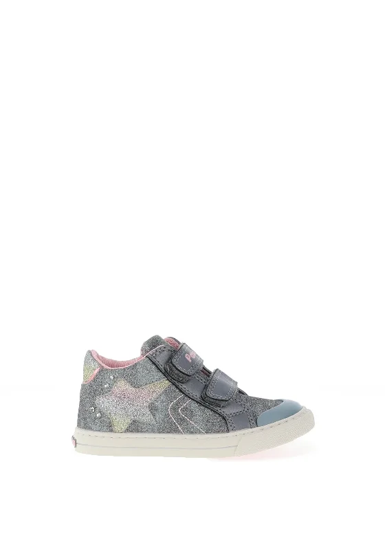 Pablosky Girls Glitter Star High Top Trainer, Silver