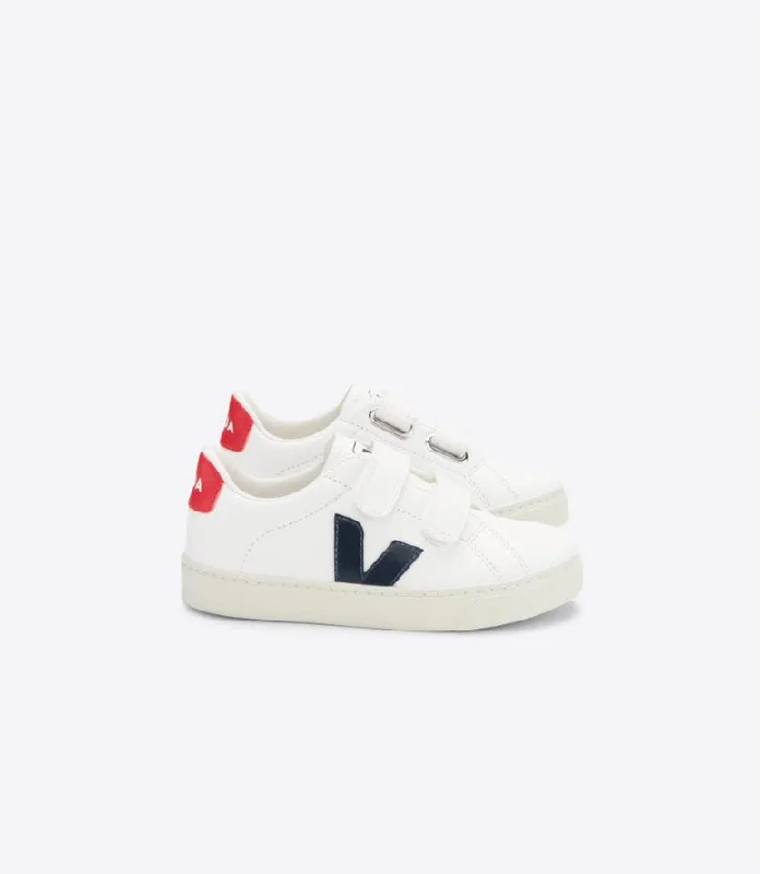 Veja Kids Trainers Esplar Velcro Leather | White, Navy & Red