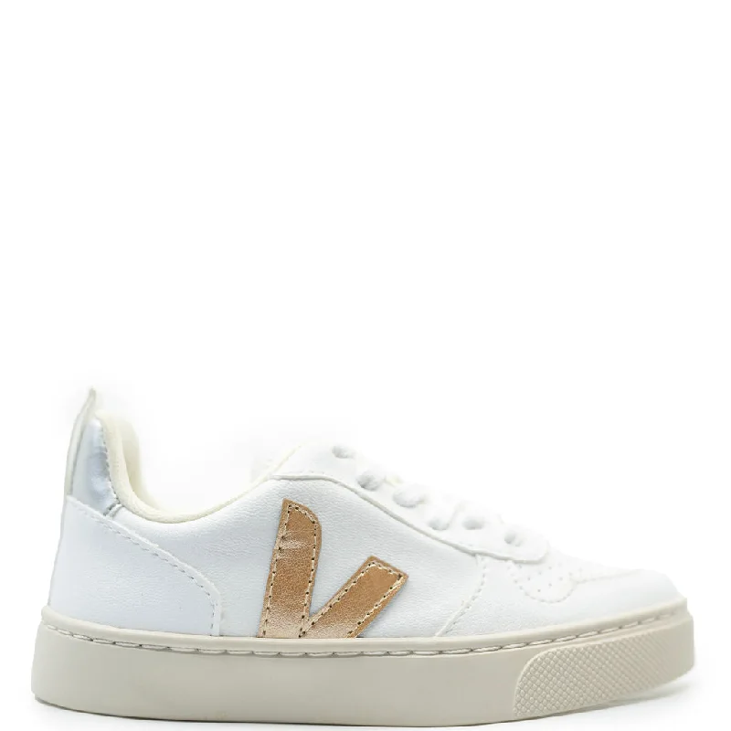 Veja White Gold And Silver Laceup Sneaker